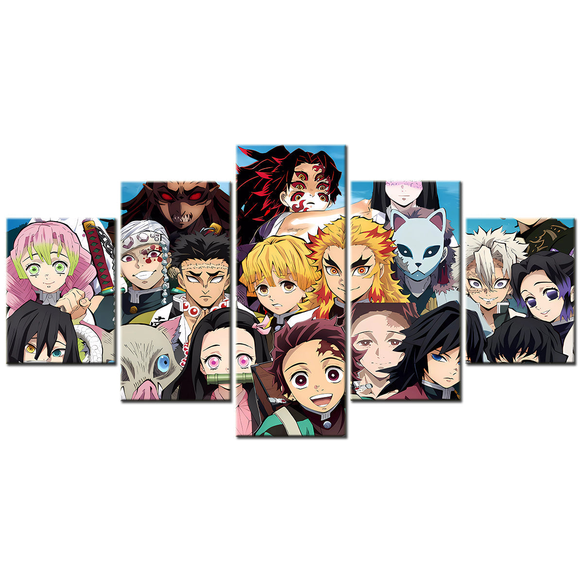 Demon Slayer - Kimetsu no Yaiba - 5 Pieces Wall Art - Mitsuri Kanroji - Tengen Uzui - Nezuko Kamado - Tanjiro Kamado - Kyojuro Rengoku - Kokushibou - Sanemi Shinazugawa - Demon Slayer Poster - Demon Slayer Wall Art