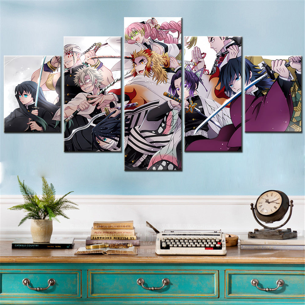 Demon Slayer - Kimetsu no Yaiba - 5 Pieces Wall Art - Muichirou Tokitou - Tengen Uzui - Sanemi Shinazugawa - Obanai Iguro - Kyoujurou Rengoku - Shinobu Kochou - Gyoumei Himejima - Giyu Tomioka - Demon Slayer Poster - Demon Slayer Wall Art