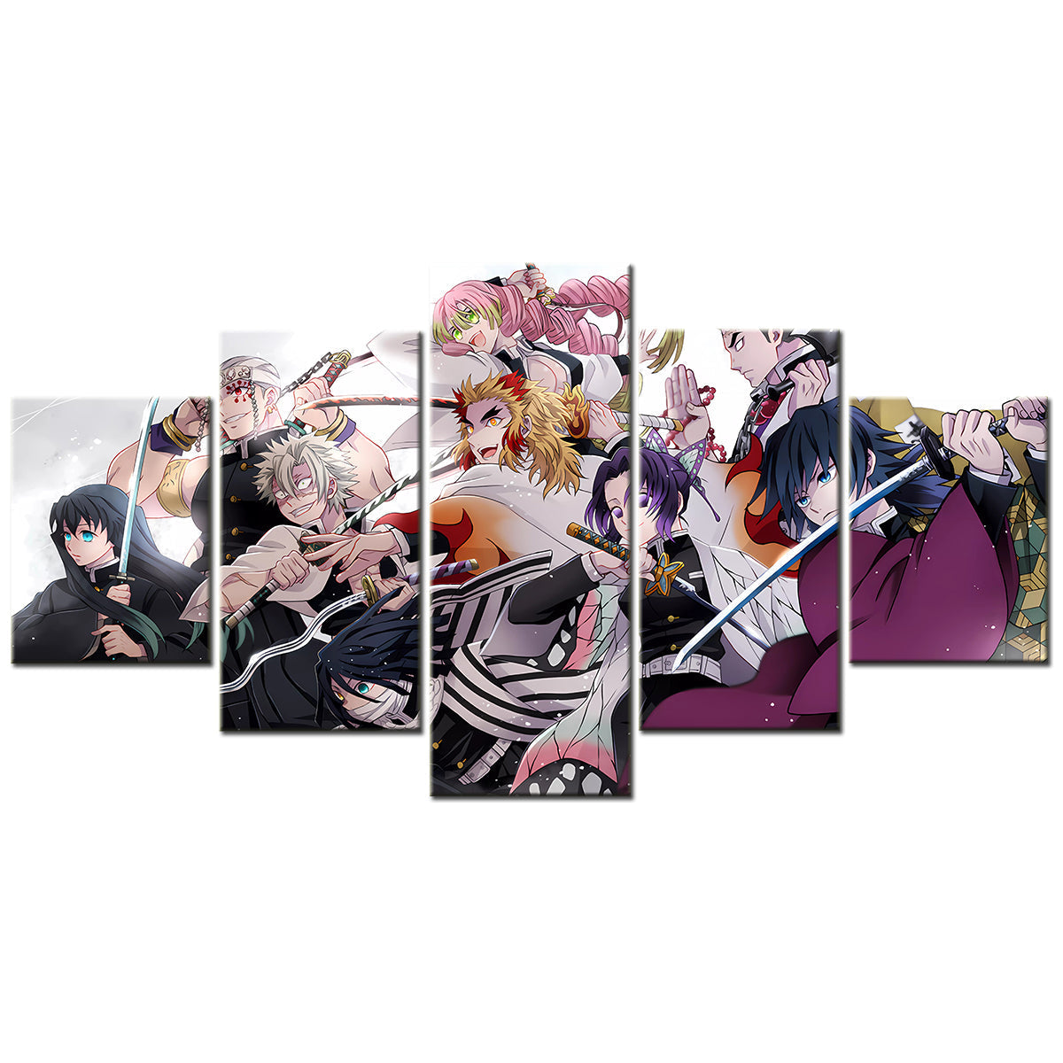 Demon Slayer - Kimetsu no Yaiba - 5 Pieces Wall Art - Muichirou Tokitou - Tengen Uzui - Sanemi Shinazugawa - Obanai Iguro - Kyoujurou Rengoku - Shinobu Kochou - Gyoumei Himejima - Giyu Tomioka - Demon Slayer Poster - Demon Slayer Wall Art