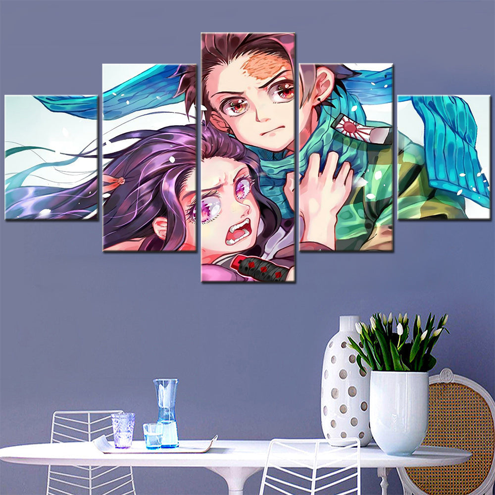 Demon Slayer - Kimetsu no Yaiba - 5 Pieces Wall Art - Nezuko Kamado - Tanjiro Kamado - Demon Slayer Poster - Demon Slayer Wall Art