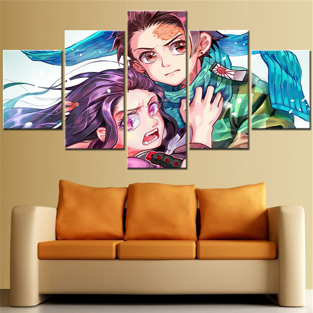 Demon Slayer - Kimetsu no Yaiba - 5 Pieces Wall Art - Nezuko Kamado - Tanjiro Kamado - Demon Slayer Poster - Demon Slayer Wall Art