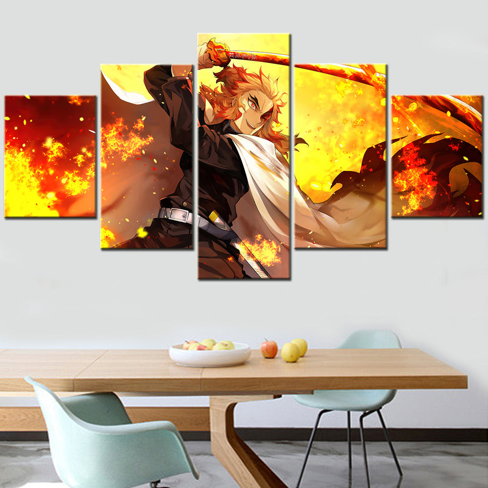 Demon Slayer - Kimetsu no Yaiba - 5 Pieces Wall Art - Rengoku Kyoujurou - Demon Slayer Poster - Demon Slayer Wall Art