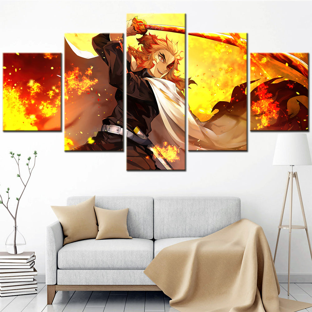 Demon Slayer - Kimetsu no Yaiba - 5 Pieces Wall Art - Rengoku Kyoujurou - Demon Slayer Poster - Demon Slayer Wall Art