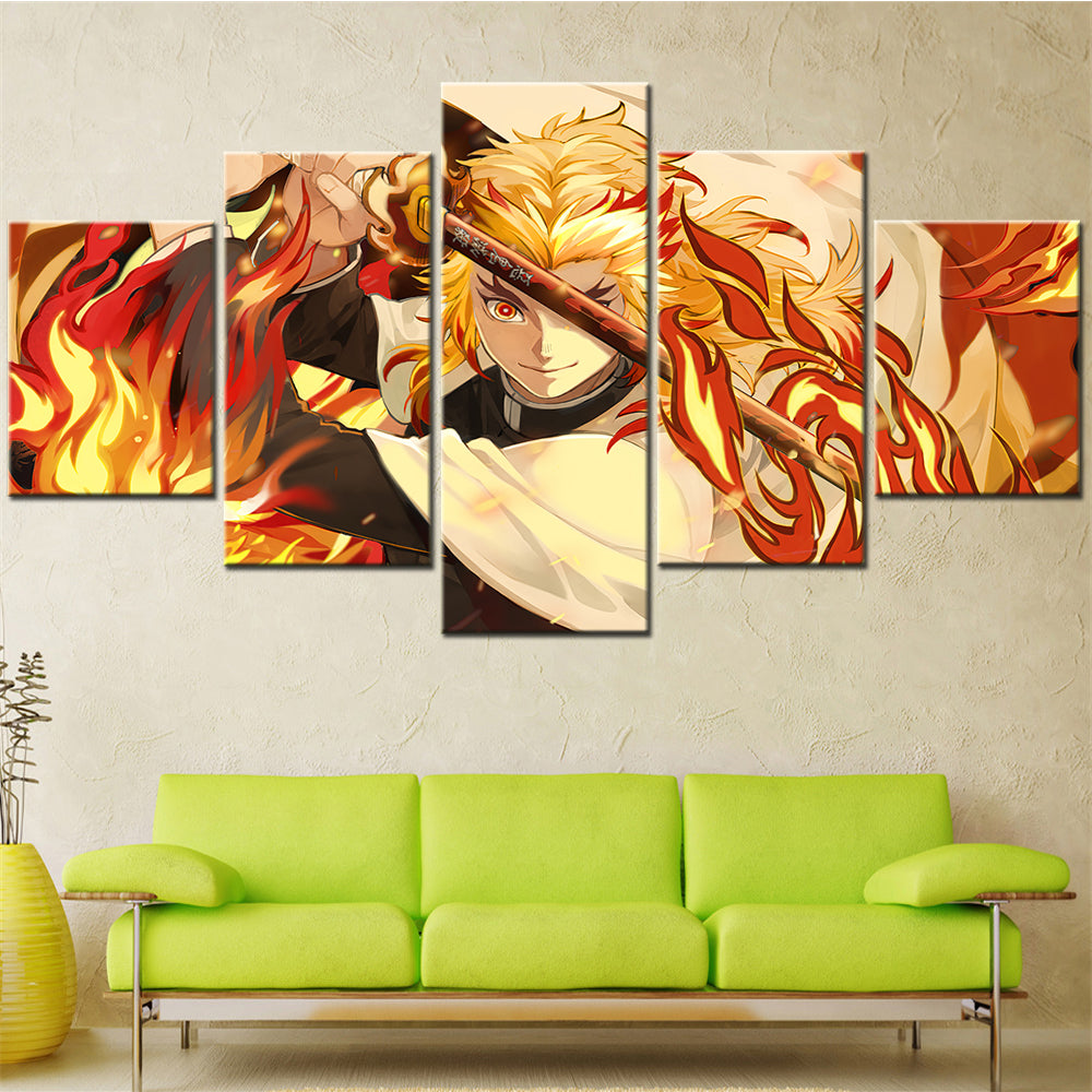 Demon Slayer - Kimetsu no Yaiba - 5 Pieces Wall Art - Rengoku Kyoujurou 2 - Demon Slayer Poster - Demon Slayer Wall Art