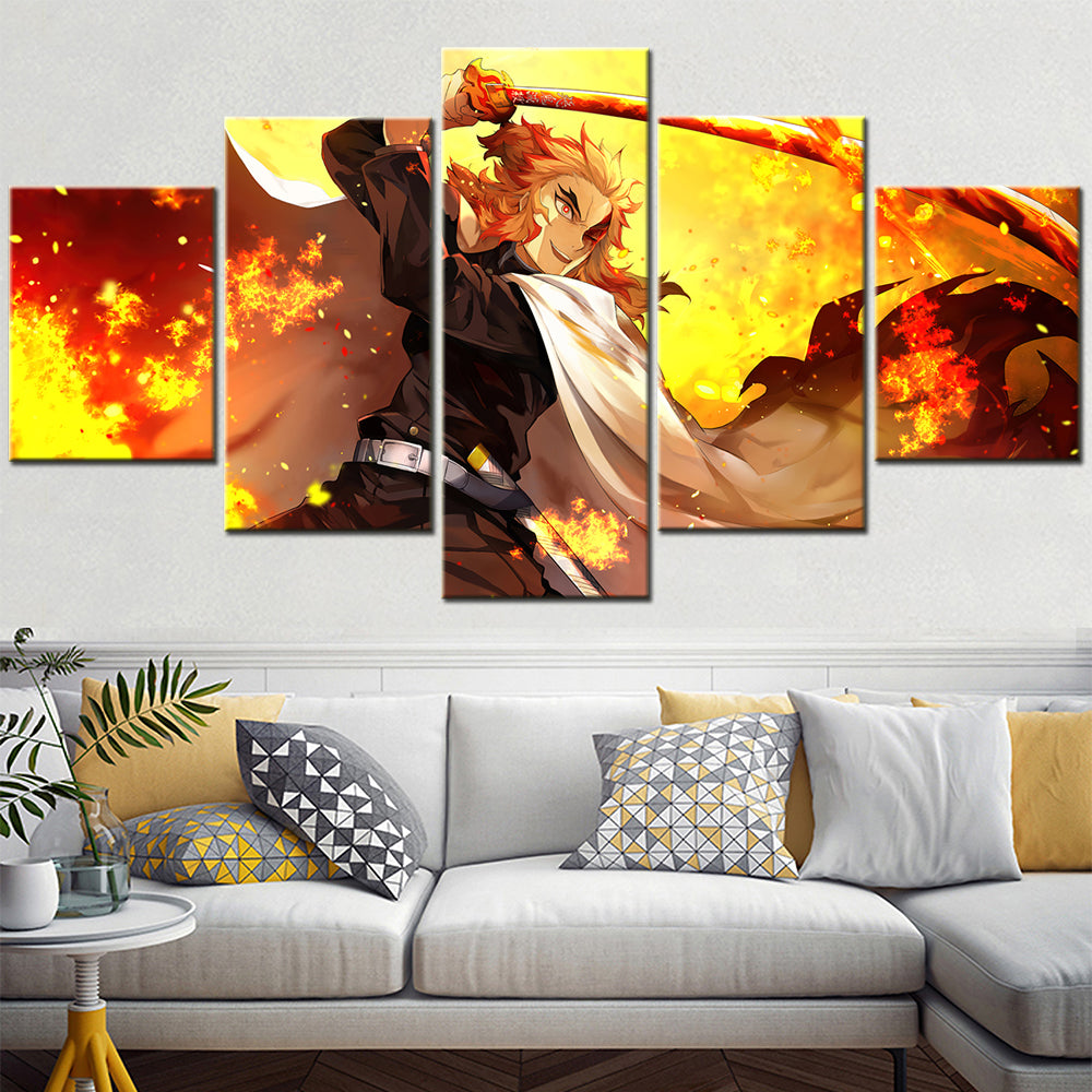 Demon Slayer - Kimetsu no Yaiba - 5 Pieces Wall Art - Rengoku Kyoujurou - Demon Slayer Poster - Demon Slayer Wall Art