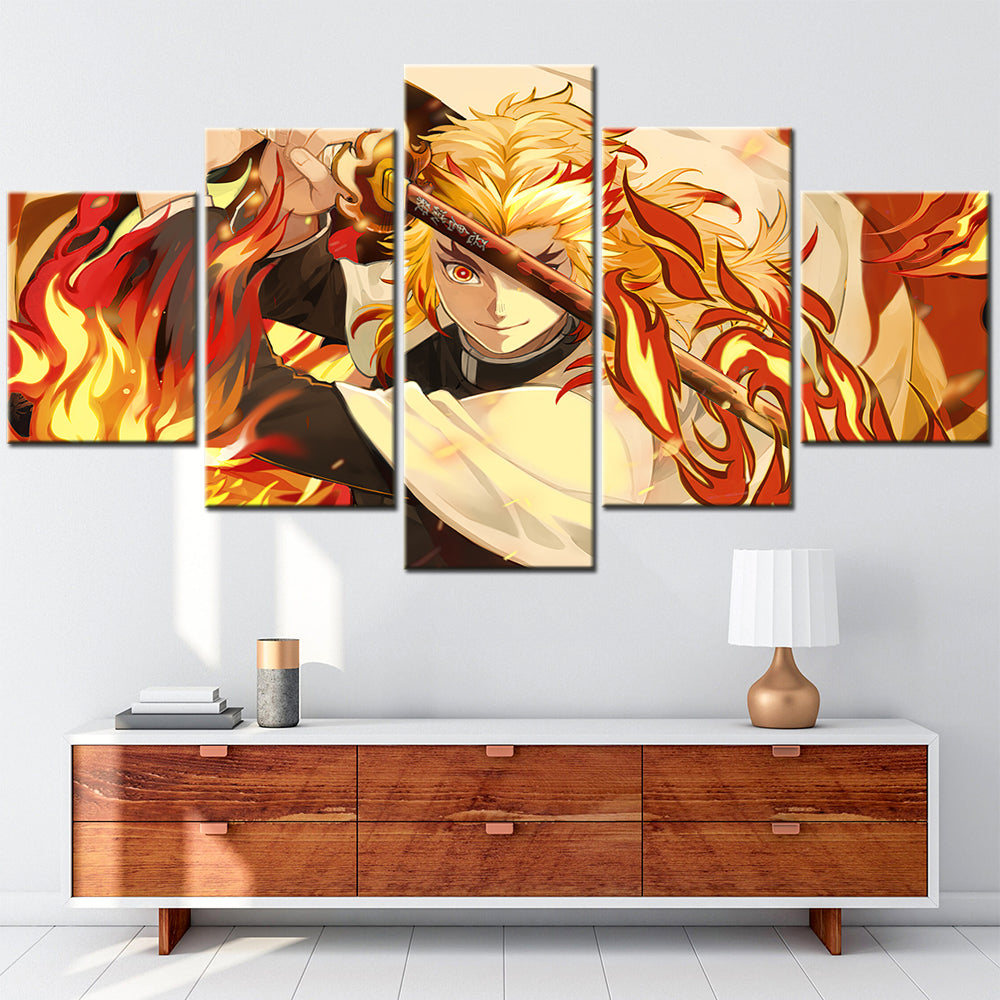 Demon Slayer - Kimetsu no Yaiba - 5 Pieces Wall Art - Rengoku Kyoujurou 2 - Demon Slayer Poster - Demon Slayer Wall Art