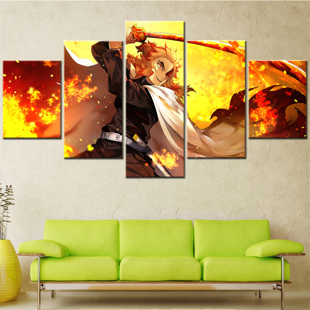 Demon Slayer - Kimetsu no Yaiba - 5 Pieces Wall Art - Rengoku Kyoujurou - Demon Slayer Poster - Demon Slayer Wall Art