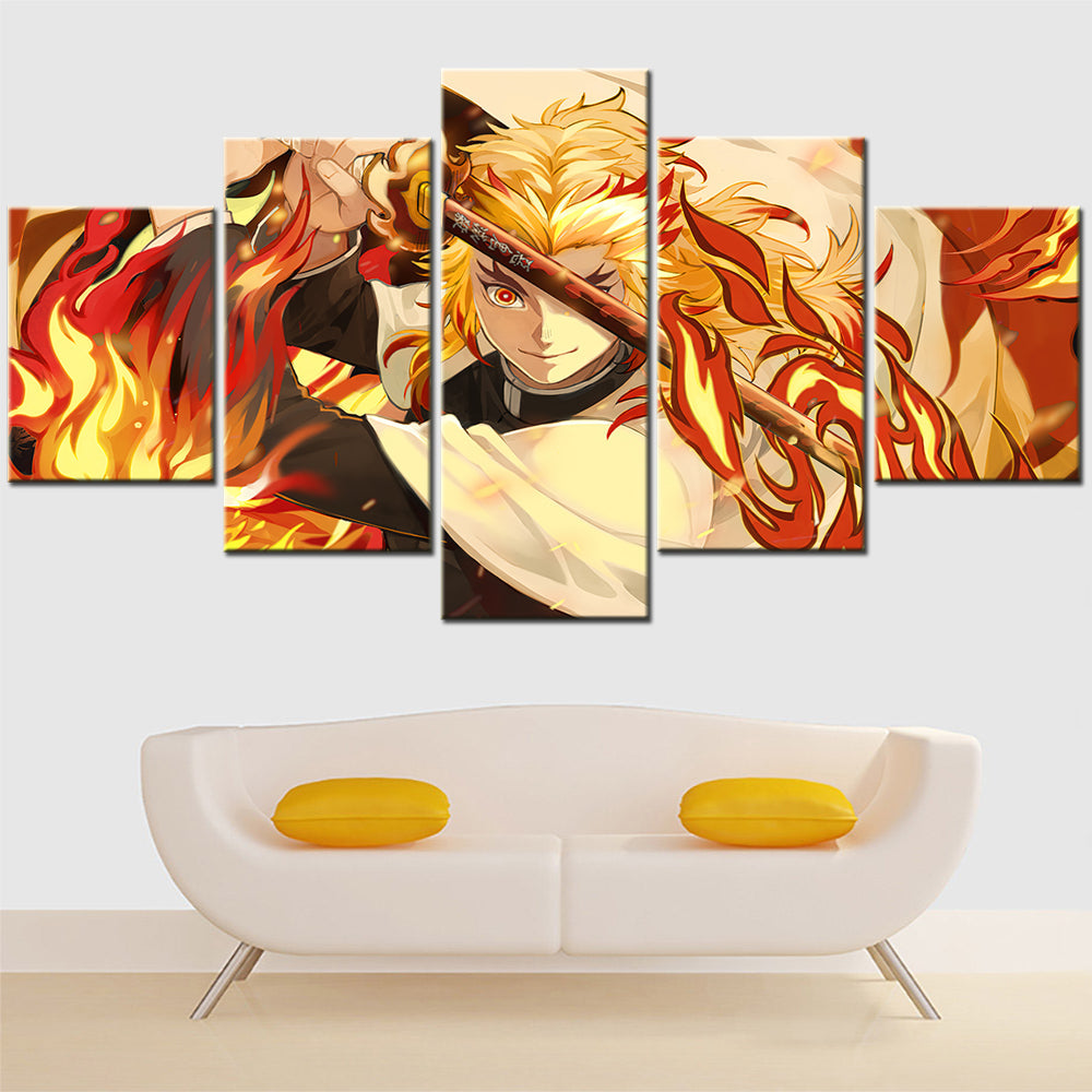 Demon Slayer - Kimetsu no Yaiba - 5 Pieces Wall Art - Rengoku Kyoujurou 2 - Demon Slayer Poster - Demon Slayer Wall Art