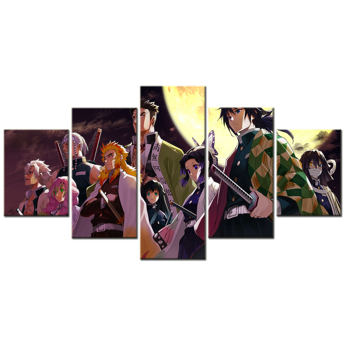 Demon Slayer - Kimetsu no Yaiba - 5 Pieces Wall Art - Sanemi Shinazugawa - Mitsuri Kanroji - Tengen Uzui - Kyojuro Rengoku - Obanai Iguro - Shinobu Kochou - Gyoumei Himejima - Demon Slayer Poster - Demon Slayer Wall Art