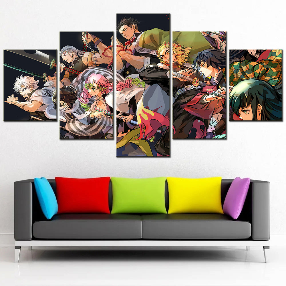 Demon Slayer - Kimetsu no Yaiba - 5 Pieces Wall Art - Sanemi Shinazugawa - Tengen Uzui - Obanai Iguro - Mitsuri Kanroji - Gyoumei Himejima - Kyojuro Rengoku - Giyu Tomioka - Muichirou Tokitou - Demon Slayer Poster - Demon Slayer Wall Art