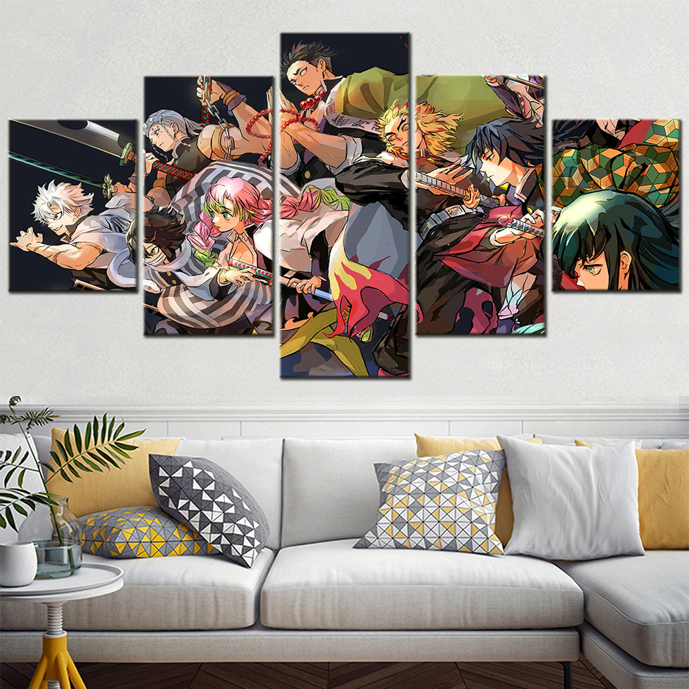 Demon Slayer - Kimetsu no Yaiba - 5 Pieces Wall Art - Sanemi Shinazugawa - Tengen Uzui - Obanai Iguro - Mitsuri Kanroji - Gyoumei Himejima - Kyojuro Rengoku - Giyu Tomioka - Muichirou Tokitou - Demon Slayer Poster - Demon Slayer Wall Art