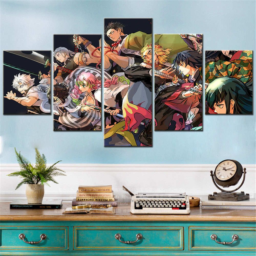 Demon Slayer - Kimetsu no Yaiba - 5 Pieces Wall Art - Sanemi Shinazugawa - Tengen Uzui - Obanai Iguro - Mitsuri Kanroji - Gyoumei Himejima - Kyojuro Rengoku - Giyu Tomioka - Muichirou Tokitou - Demon Slayer Poster - Demon Slayer Wall Art