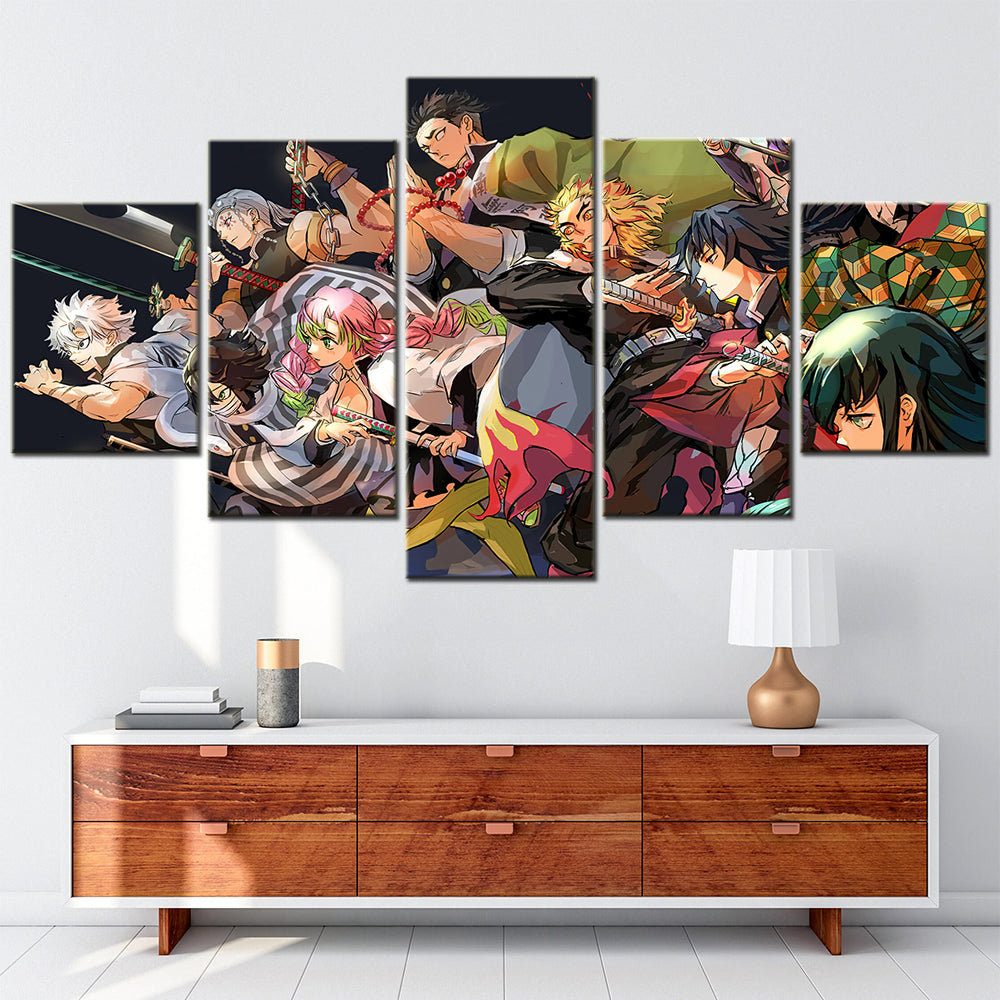 Demon Slayer - Kimetsu no Yaiba - 5 Pieces Wall Art - Sanemi Shinazugawa - Tengen Uzui - Obanai Iguro - Mitsuri Kanroji - Gyoumei Himejima - Kyojuro Rengoku - Giyu Tomioka - Muichirou Tokitou - Demon Slayer Poster - Demon Slayer Wall Art