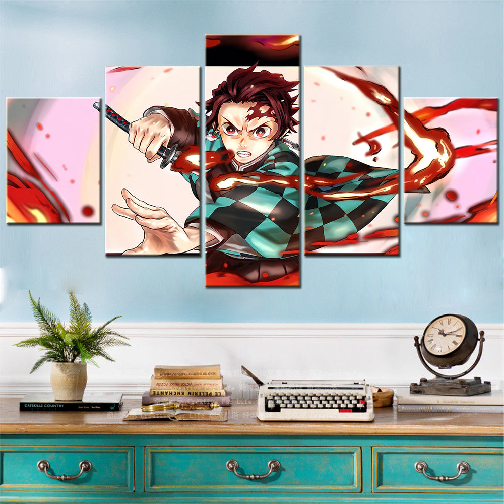 Demon Slayer - Kimetsu no Yaiba - 5 Pieces Wall Art - Tanjiro Kamado 3 - Demon Slayer Poster - Demon Slayer Wall Art