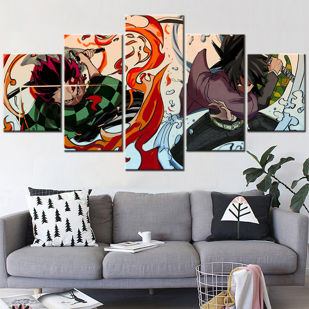 Demon Slayer - Kimetsu no Yaiba - 5 Pieces Wall Art - Tanjiro Kamado - Giyu Tomioka - Demon Slayer Poster - Demon Slayer Wall Art