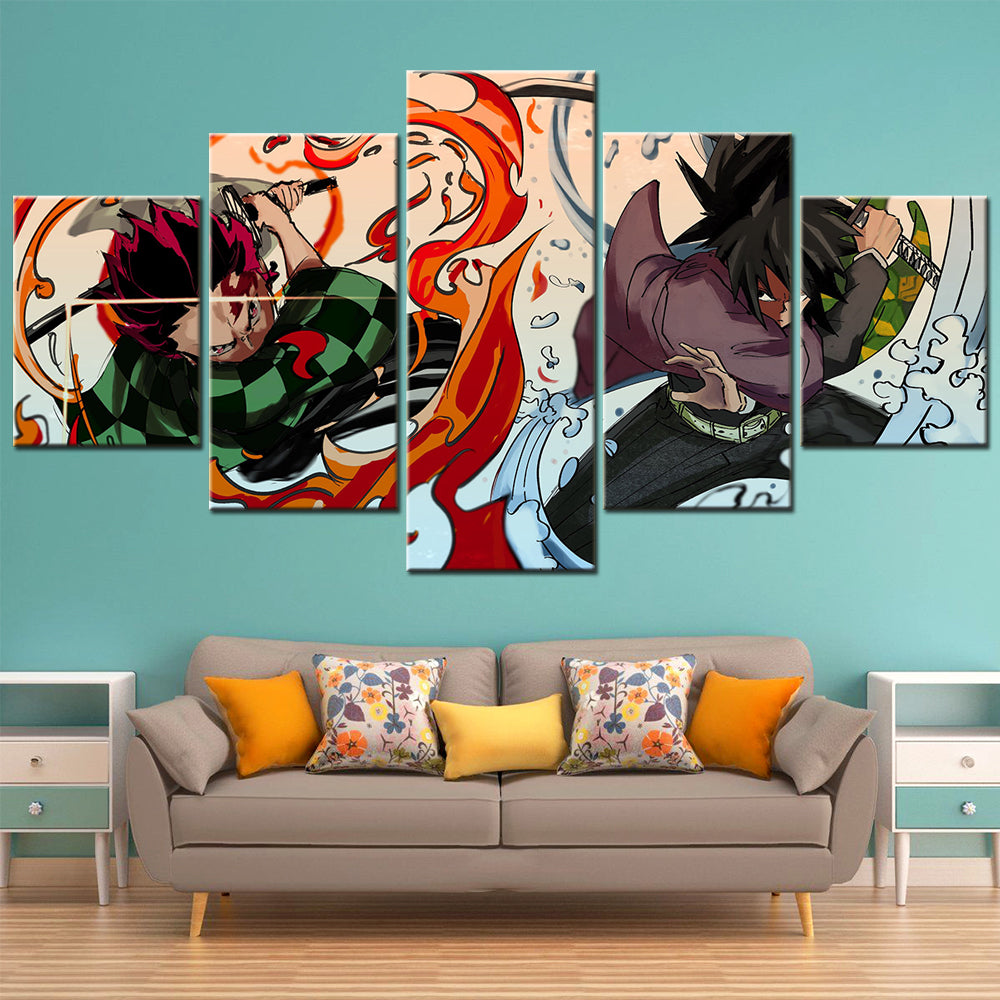 Demon Slayer - Kimetsu no Yaiba - 5 Pieces Wall Art - Tanjiro Kamado - Giyu Tomioka 3 - Demon Slayer Poster - Demon Slayer Wall Art