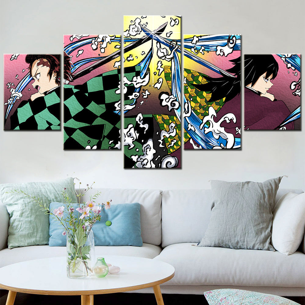 Demon Slayer - Kimetsu no Yaiba - 5 Pieces Wall Art - Tanjiro Kamado - Giyu Tomioka 2 - Demon Slayer Poster - Demon Slayer Wall Art