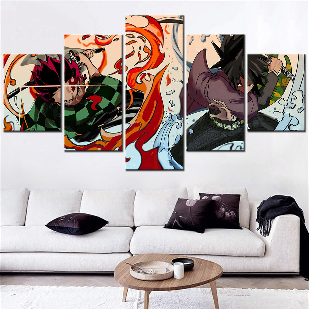 Demon Slayer - Kimetsu no Yaiba - 5 Pieces Wall Art - Tanjiro Kamado - Giyu Tomioka - Demon Slayer Poster - Demon Slayer Wall Art