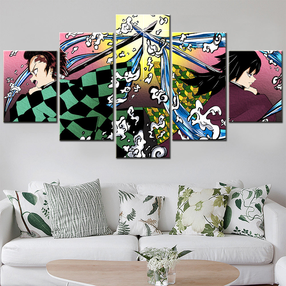 Demon Slayer - Kimetsu no Yaiba - 5 Pieces Wall Art - Tanjiro Kamado - Giyu Tomioka 2 - Demon Slayer Poster - Demon Slayer Wall Art