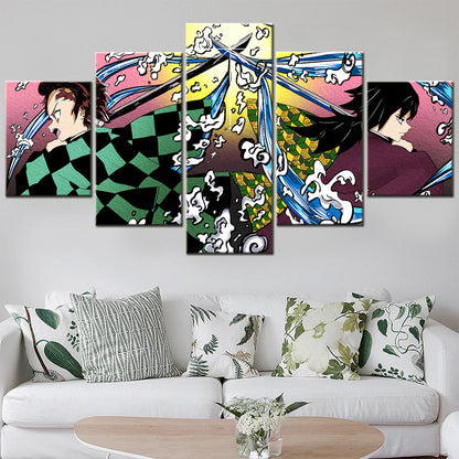 Demon Slayer - Kimetsu no Yaiba - 5 Pieces Wall Art - Tanjiro Kamado - Giyu Tomioka 2 - Demon Slayer Poster - Demon Slayer Wall Art