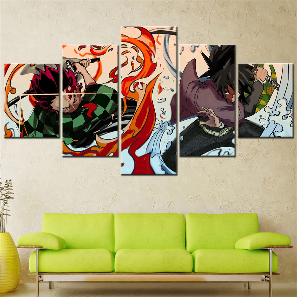 Demon Slayer - Kimetsu no Yaiba - 5 Pieces Wall Art - Tanjiro Kamado - Giyu Tomioka 3 - Demon Slayer Poster - Demon Slayer Wall Art