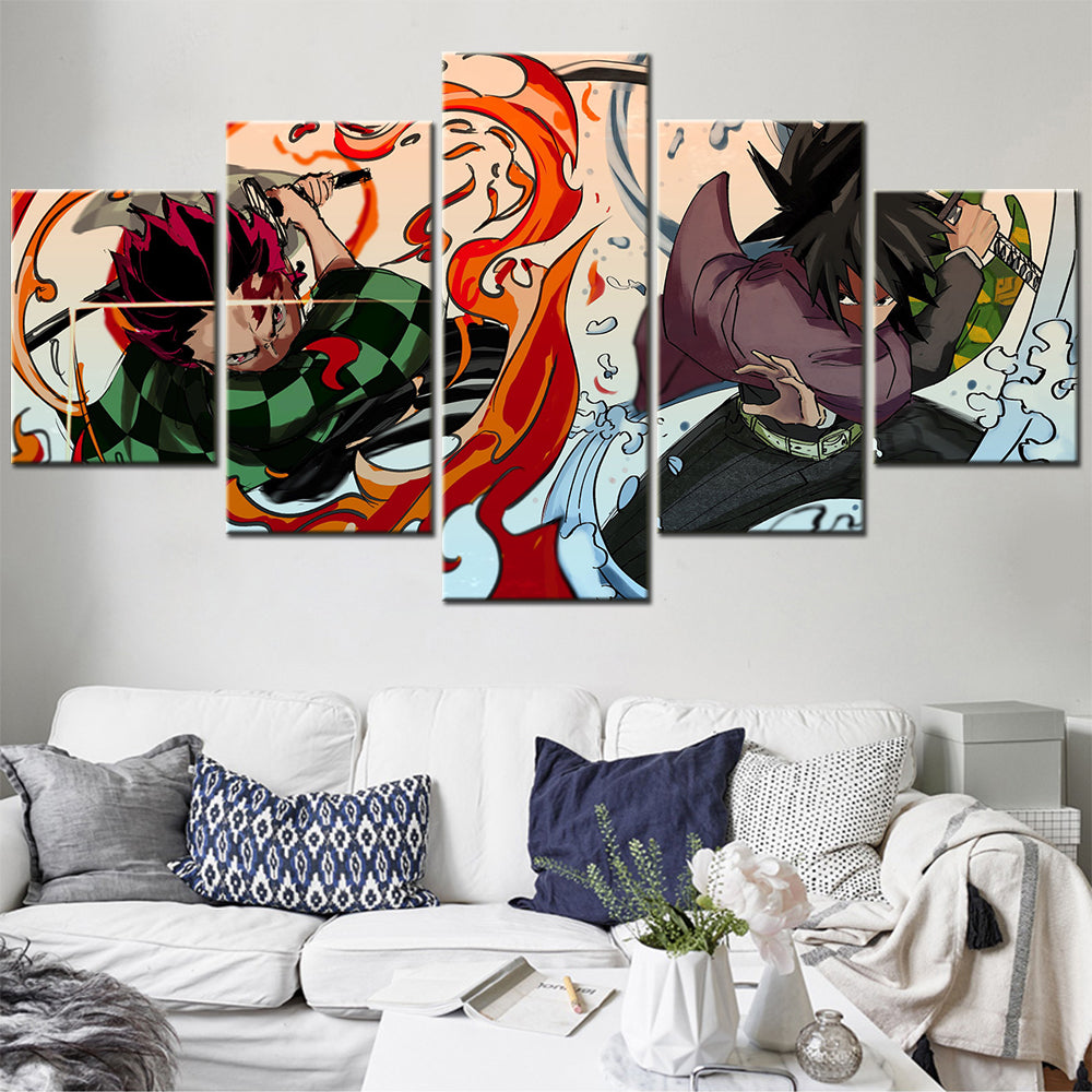 Demon Slayer - Kimetsu no Yaiba - 5 Pieces Wall Art - Tanjiro Kamado - Giyu Tomioka - Demon Slayer Poster - Demon Slayer Wall Art