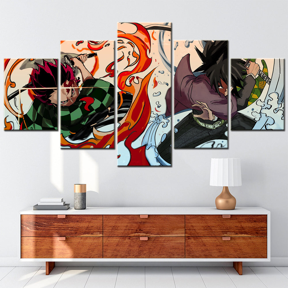 Demon Slayer - Kimetsu no Yaiba - 5 Pieces Wall Art - Tanjiro Kamado - Giyu Tomioka 3 - Demon Slayer Poster - Demon Slayer Wall Art