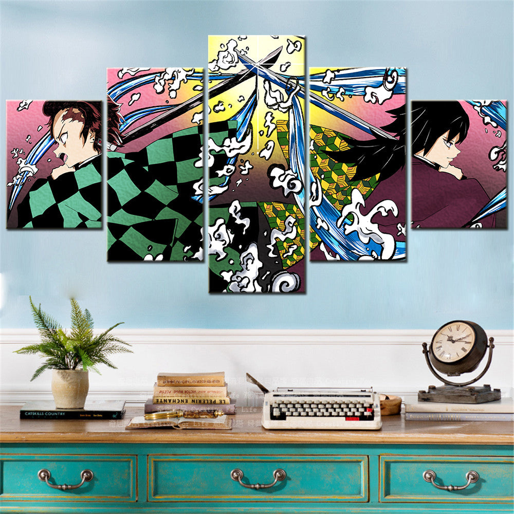 Demon Slayer - Kimetsu no Yaiba - 5 Pieces Wall Art - Tanjiro Kamado - Giyu Tomioka 2 - Demon Slayer Poster - Demon Slayer Wall Art