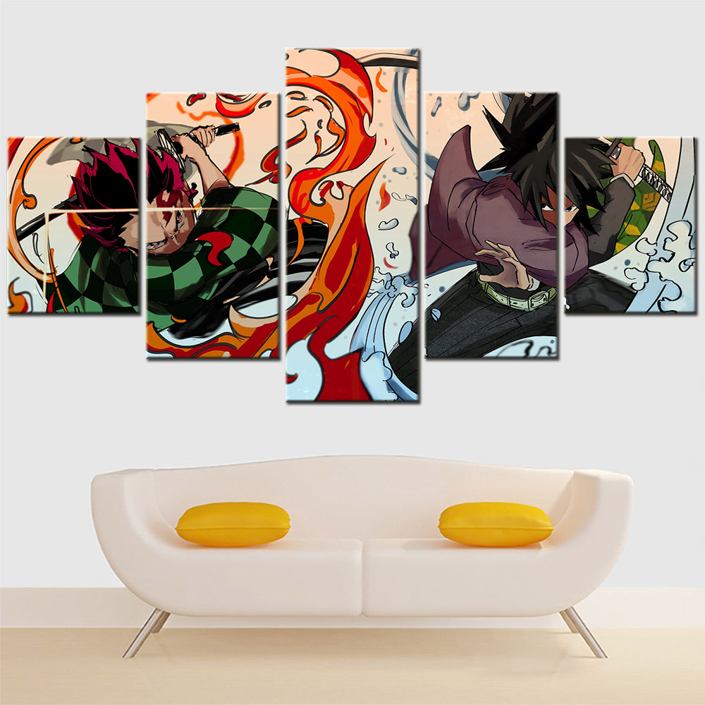 Demon Slayer - Kimetsu no Yaiba - 5 Pieces Wall Art - Tanjiro Kamado - Giyu Tomioka - Demon Slayer Poster - Demon Slayer Wall Art