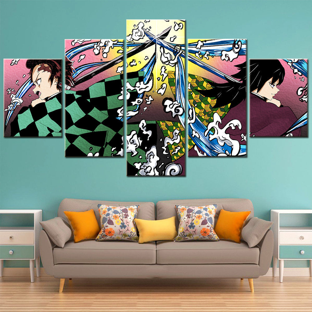 Demon Slayer - Kimetsu no Yaiba - 5 Pieces Wall Art - Tanjiro Kamado - Giyu Tomioka 2 - Demon Slayer Poster - Demon Slayer Wall Art