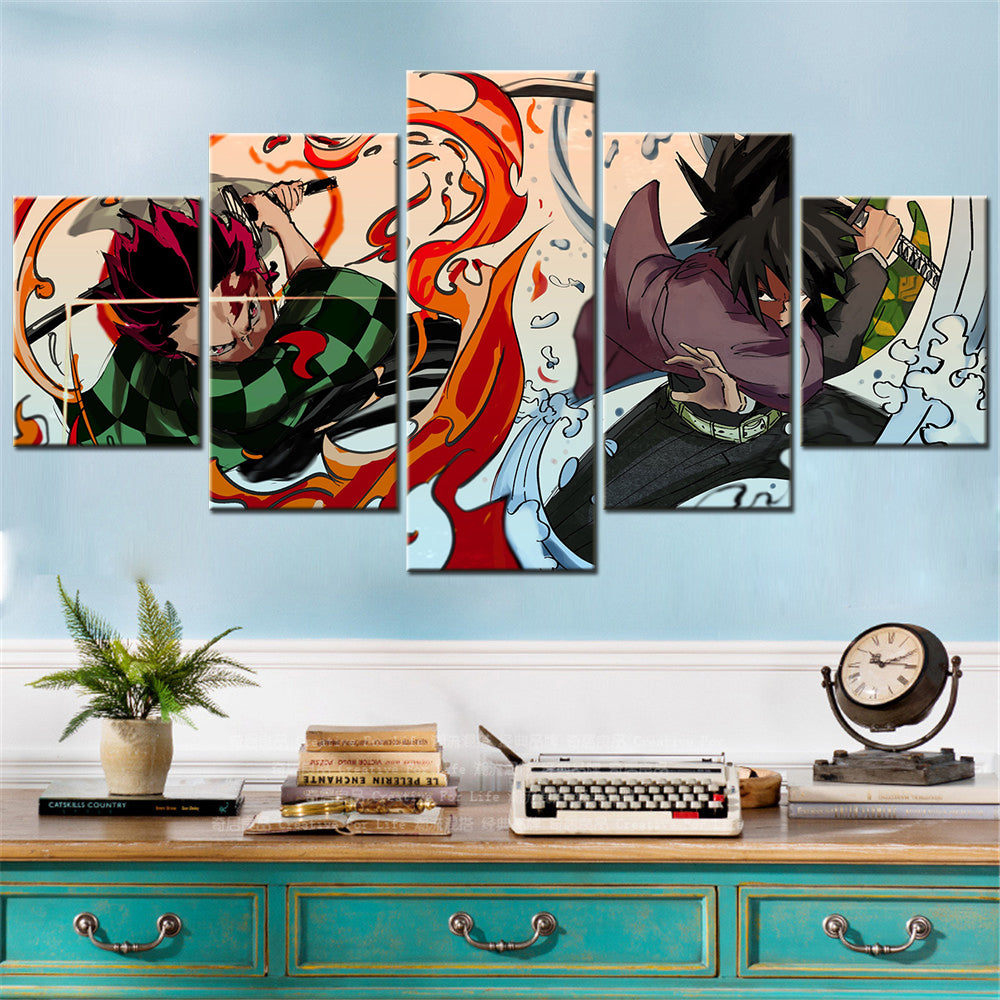 Demon Slayer - Kimetsu no Yaiba - 5 Pieces Wall Art - Tanjiro Kamado - Giyu Tomioka 3 - Demon Slayer Poster - Demon Slayer Wall Art