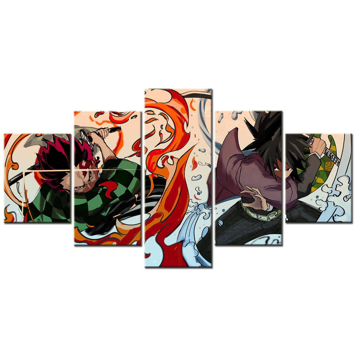 Demon Slayer - Kimetsu no Yaiba - 5 Pieces Wall Art - Tanjiro Kamado - Giyu Tomioka - Demon Slayer Poster - Demon Slayer Wall Art