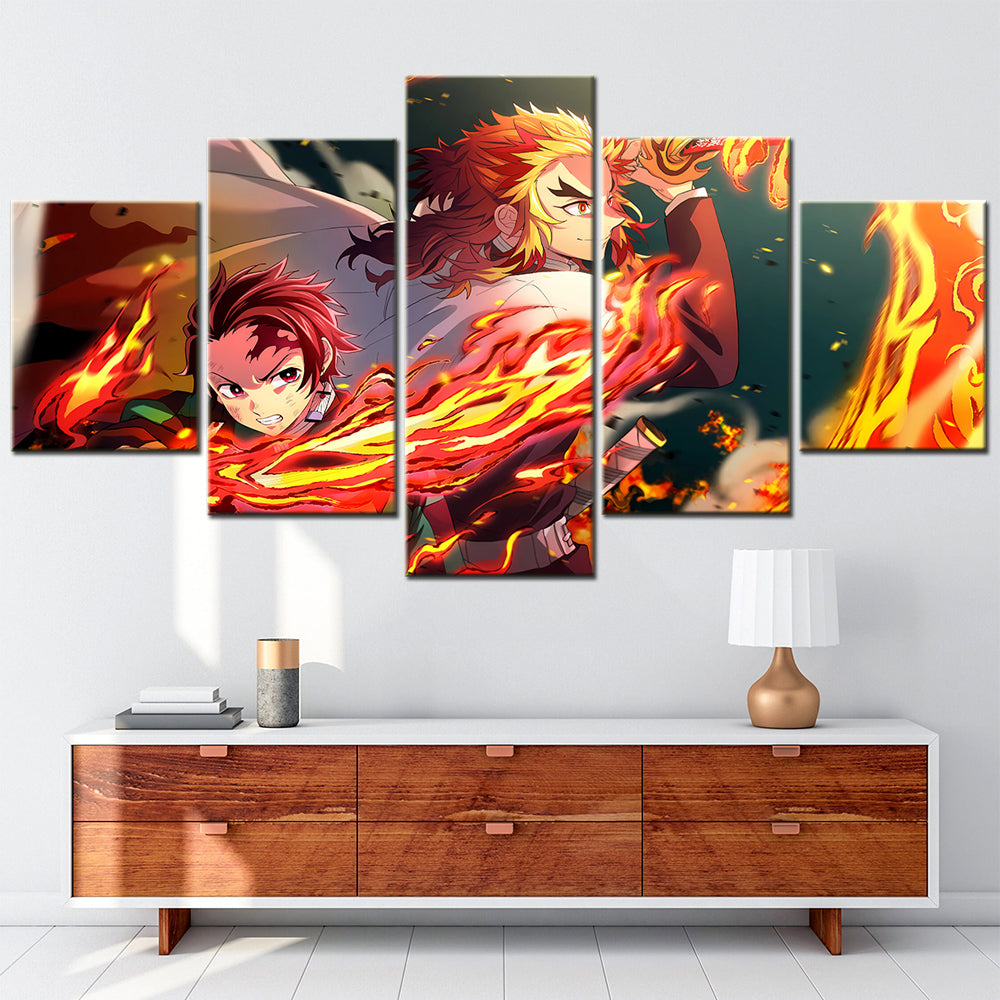 Demon Slayer - Kimetsu no Yaiba - 5 Pieces Wall Art - Tanjiro Kamado - Kyojuro Rengoku - Demon Slayer Poster - Demon Slayer Wall Art