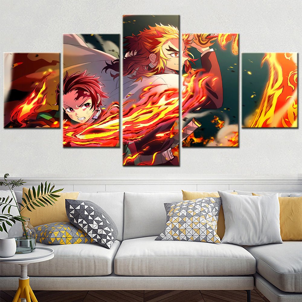 Demon Slayer - Kimetsu no Yaiba - 5 Pieces Wall Art - Tanjiro Kamado - Kyojuro Rengoku - Demon Slayer Poster - Demon Slayer Wall Art