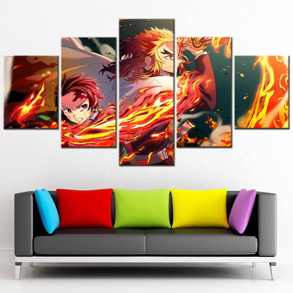 Demon Slayer - Kimetsu no Yaiba - 5 Pieces Wall Art - Tanjiro Kamado - Kyojuro Rengoku - Demon Slayer Poster - Demon Slayer Wall Art