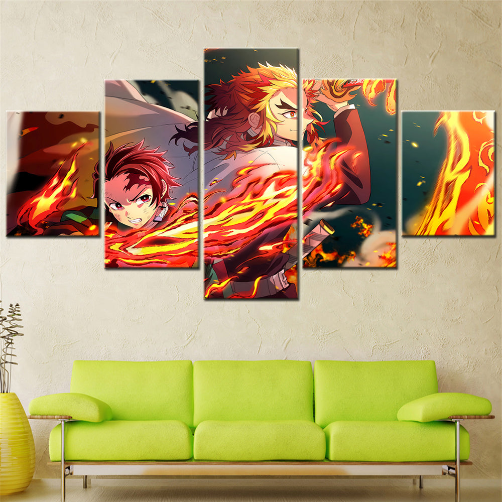 Demon Slayer - Kimetsu no Yaiba - 5 Pieces Wall Art - Tanjiro Kamado - Kyojuro Rengoku - Demon Slayer Poster - Demon Slayer Wall Art