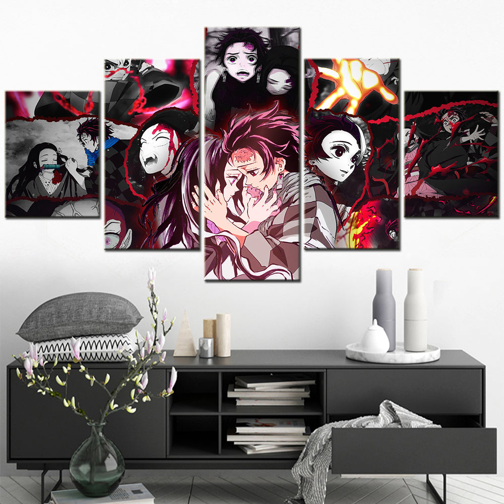 Demon Slayer - Kimetsu no Yaiba - 5 Pieces Wall Art - Tanjiro Kamado - Nezuko Kamado - Demon Slayer Poster - Demon Slayer Wall Art