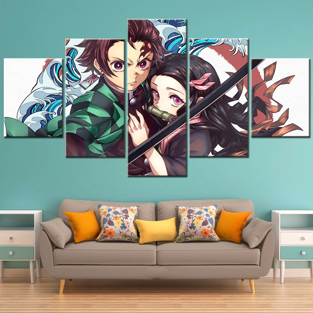 Demon Slayer - Kimetsu no Yaiba - 5 Pieces Wall Art - Tanjiro Kamado - Nezuko Kamado 3 - Demon Slayer Poster - Demon Slayer Wall Art