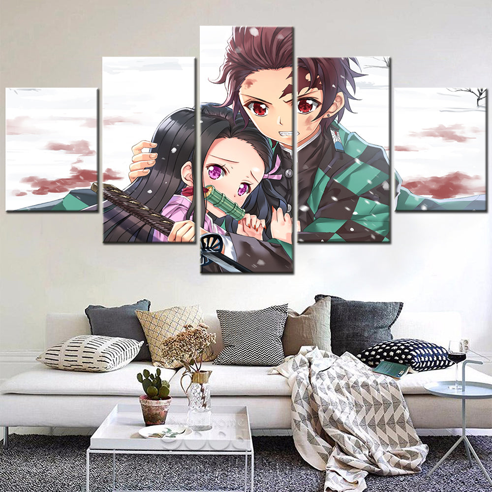 Demon Slayer - Kimetsu no Yaiba - 5 Pieces Wall Art - Tanjiro Kamado - Nezuko Kamado 2 - Demon Slayer Poster - Demon Slayer Wall Art