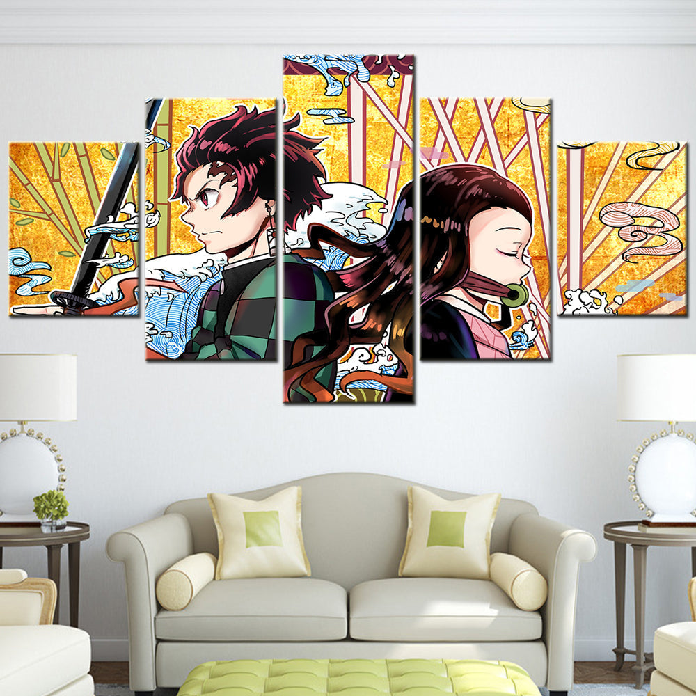 Demon Slayer - Kimetsu no Yaiba - 5 Pieces Wall Art - Tanjiro Kamado - Nezuko Kamado 4 - Demon Slayer Poster - Demon Slayer Wall Art