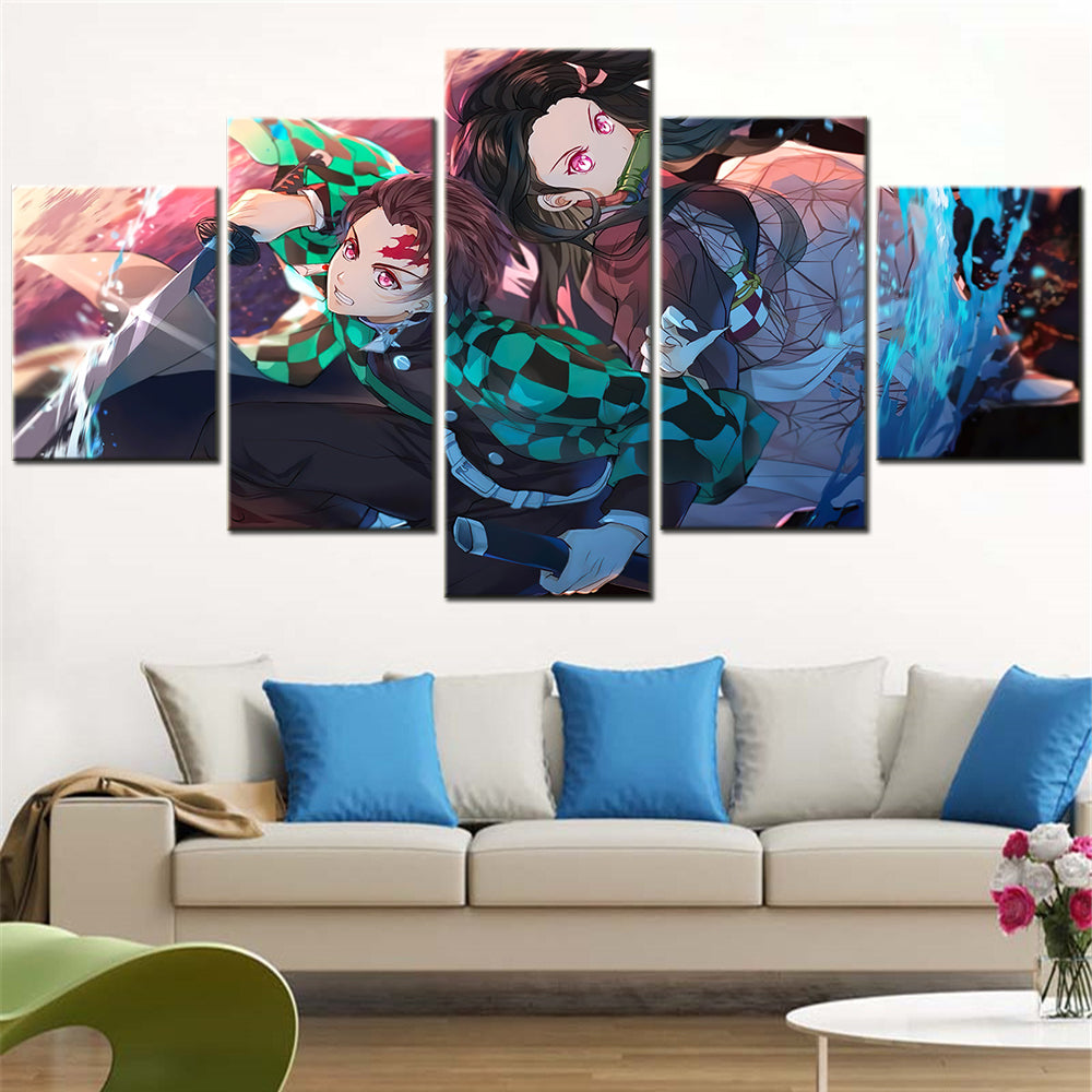 Demon Slayer - Kimetsu no Yaiba - 5 Pieces Wall Art - Tanjiro Kamado - Nezuko Kamado 4 - Demon Slayer Poster - Demon Slayer Wall Art