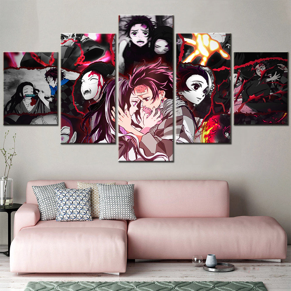 Demon Slayer - Kimetsu no Yaiba - 5 Pieces Wall Art - Tanjiro Kamado - Nezuko Kamado - Demon Slayer Poster - Demon Slayer Wall Art