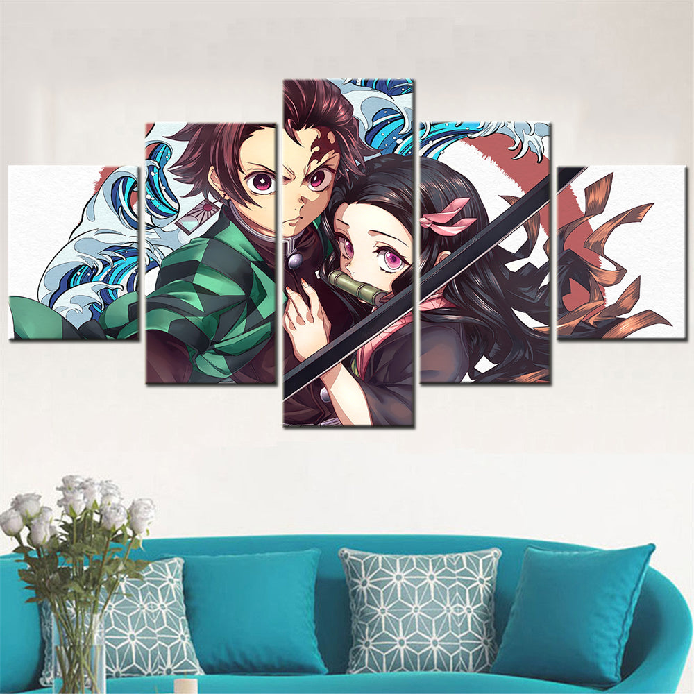 Demon Slayer - Kimetsu no Yaiba - 5 Pieces Wall Art - Tanjiro Kamado - Nezuko Kamado 3 - Demon Slayer Poster - Demon Slayer Wall Art