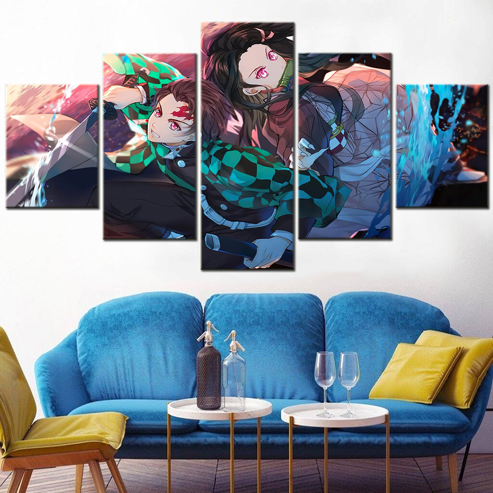 Demon Slayer - Kimetsu no Yaiba - 5 Pieces Wall Art - Tanjiro Kamado - Nezuko Kamado 4 - Demon Slayer Poster - Demon Slayer Wall Art