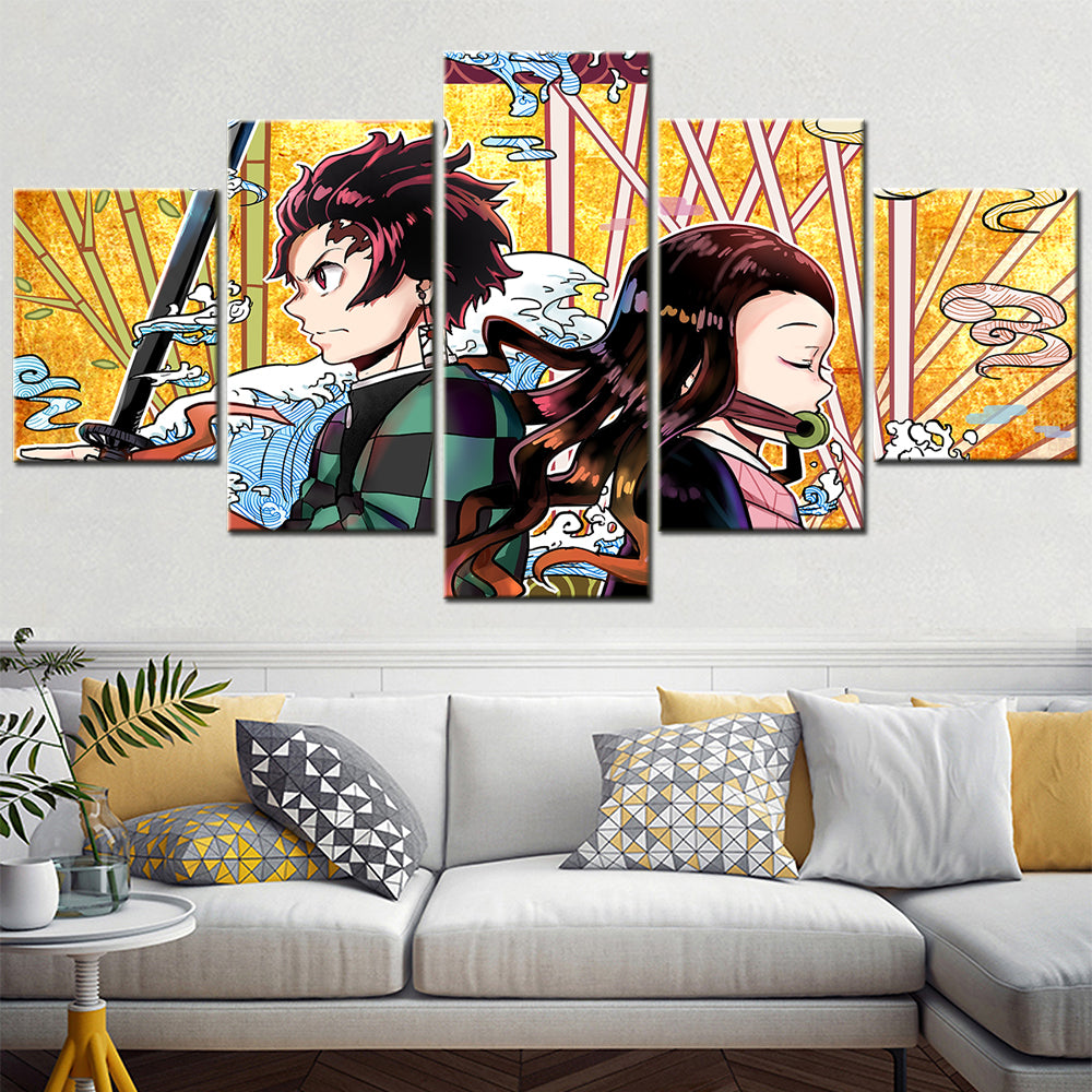 Demon Slayer - Kimetsu no Yaiba - 5 Pieces Wall Art - Tanjiro Kamado - Nezuko Kamado 4 - Demon Slayer Poster - Demon Slayer Wall Art