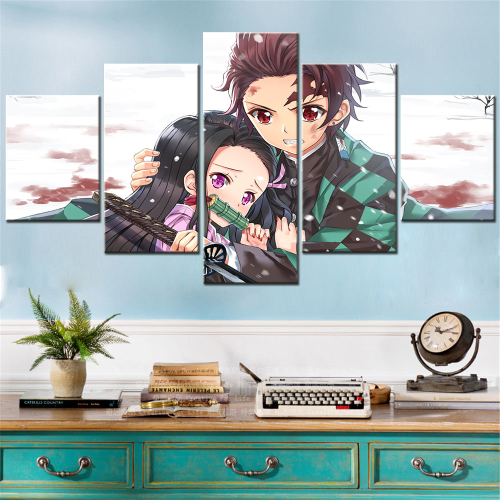 Demon Slayer - Kimetsu no Yaiba - 5 Pieces Wall Art - Tanjiro Kamado - Nezuko Kamado 2 - Demon Slayer Poster - Demon Slayer Wall Art