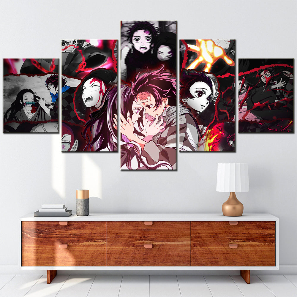 Demon Slayer - Kimetsu no Yaiba - 5 Pieces Wall Art - Tanjiro Kamado - Nezuko Kamado - Demon Slayer Poster - Demon Slayer Wall Art