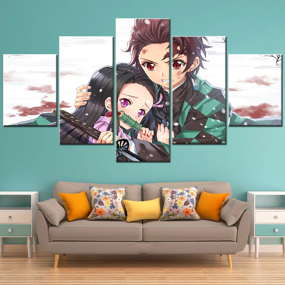 Demon Slayer - Kimetsu no Yaiba - 5 Pieces Wall Art - Tanjiro Kamado - Nezuko Kamado 2 - Demon Slayer Poster - Demon Slayer Wall Art