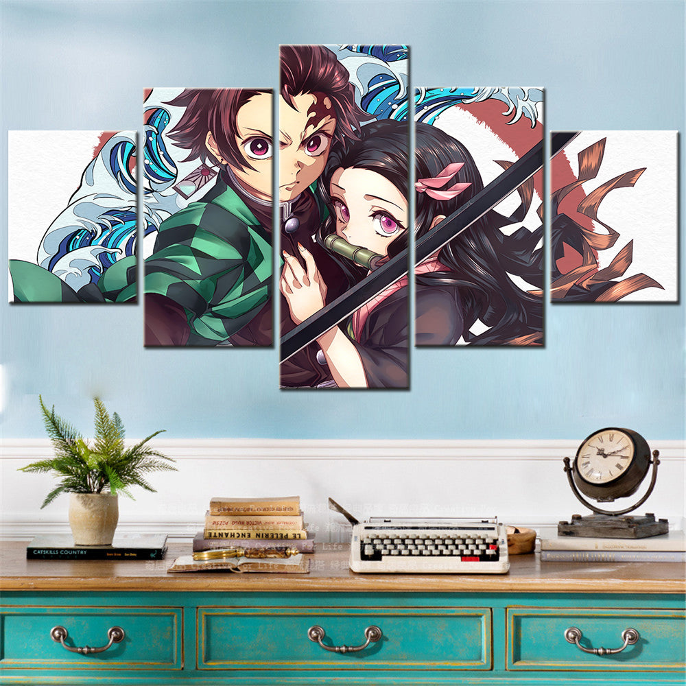 Demon Slayer - Kimetsu no Yaiba - 5 Pieces Wall Art - Tanjiro Kamado - Nezuko Kamado 3 - Demon Slayer Poster - Demon Slayer Wall Art