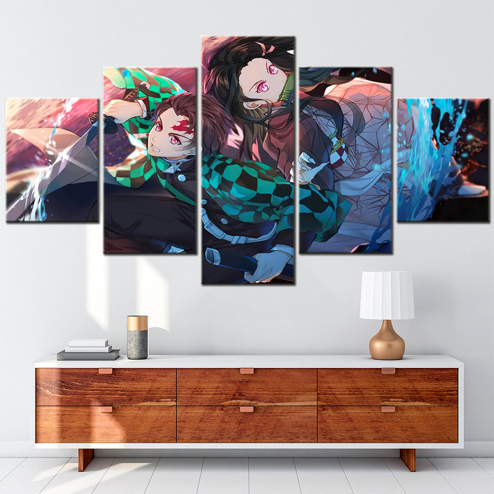 Demon Slayer - Kimetsu no Yaiba - 5 Pieces Wall Art - Tanjiro Kamado - Nezuko Kamado 4 - Demon Slayer Poster - Demon Slayer Wall Art